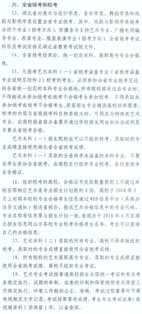 2018年湖北省艺术类专业招生办法