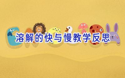 溶解的快与慢教学反思